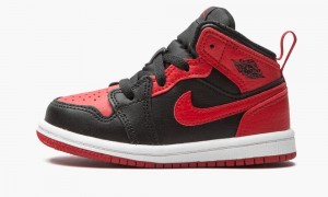 Nike Air Jordan 1 Mid TD 'Banned 2020' Schoenen Kinderen Zwart Rood Wit Nederland | 723106-BXE