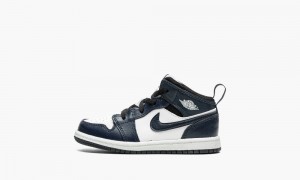 Nike Air Jordan 1 Mid TD Schoenen Kinderen Donkerblauw Wit Zwart Nederland | 647253-WKX