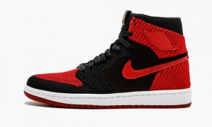 Nike Air Jordan 1 Retro HI Flyknit Schoenen Heren Zwart Rood Wit Nederland | 958210-ZDP