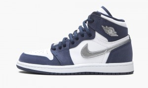 Nike Air Jordan 1 Retro High Co.Jp PS 'Midnight Navy' Schoenen Kinderen Wit Metal Zilver Nederland | 210458-QXB
