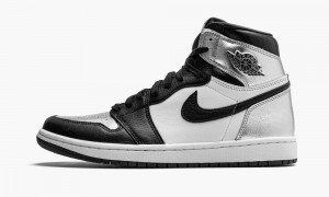 Nike Air Jordan 1 Retro High OG WM 'Silver Neus' Schoenen Dames Zwart Metal Zilver Wit Nederland | 754106-UCQ