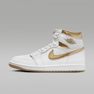 Nike Air Jordan 1 Retro High OG "White and Gold" Schoenen Dames Wit Lichtbruin Metal Goud Nederland | 328061-SGX