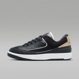 Nike Air Jordan 2 Retro Low "Black/Varsity Red" Schoenen Dames Zwart Metal Goud Wit Rood Nederland | 483956-CPE
