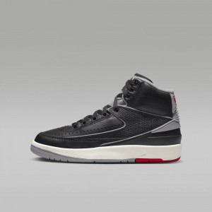 Nike Air Jordan 2 Retro Schoenen Kinderen Zwart Rood Grijs Nederland | 806529-LFQ