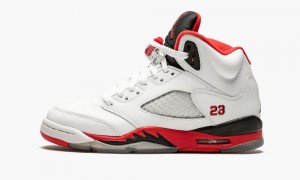 Nike Air Jordan 5 Retro GS 'Fire Red Black Tongue' Schoenen Kinderen Wit Rood Zwart Nederland | 703425-UGL