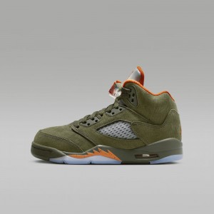 Nike Air Jordan 5 Retro Schoenen Kinderen Olijfgroen Oranje Nederland | 651892-DSQ