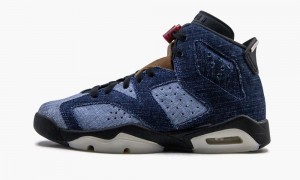 Nike Air Jordan 6 Retro (GS) 'Washed Denim' Schoenen Kinderen Blauw Zwart Lichtturkoois Nederland | 364802-QZT