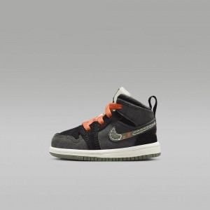 Nike Jordan 1 Mid SE Craft Schoenen Kinderen Donkergrijs Zwart Blauw Lichtolijfgroen Nederland | 831294-ZGC