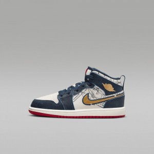 Nike Jordan 1 Mid SE Schoenen Kinderen Donkerblauw Wit Nederland | 729065-WJX
