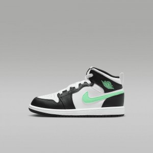 Nike Jordan 1 Mid Schoenen Kinderen Wit Zwart Groen Nederland | 725839-DTF