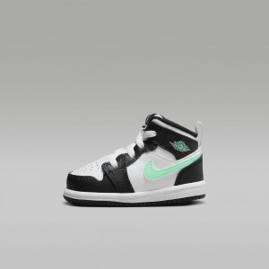 Nike Jordan 1 Mid Schoenen Kinderen Zwart Wit Groen Nederland | 053241-DMA