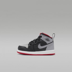Nike Jordan 1 Mid Schoenen Kinderen Zwart Grijs Rood Nederland | 357104-BNJ