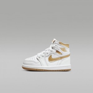 Nike Jordan 1 Retro High OG Schoenen Kinderen Wit Lichtbruin Metal Goud Nederland | 145983-EXJ