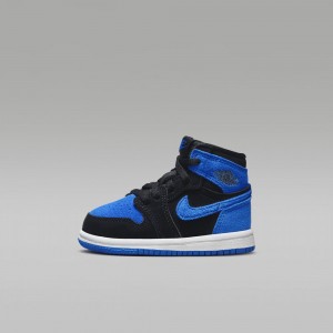 Nike Jordan 1 Retro High OG Schoenen Kinderen Zwart Wit Koningsblauw Blauw Nederland | 684752-IST