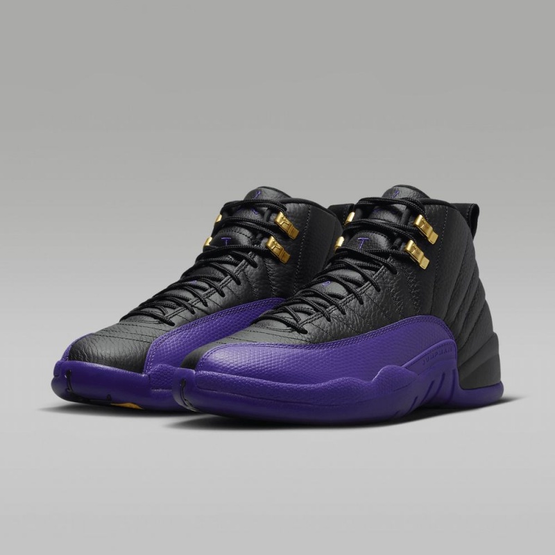 Nike Air Jordan 12 Retro Schoenen Heren Zwart Metal Goud Paars Nederland | 932416-ZRS