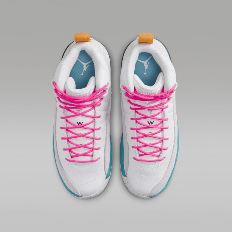 Nike Air Jordan 12 Retro Schoenen Kinderen Wit Roze Nederland | 678213-ZEL