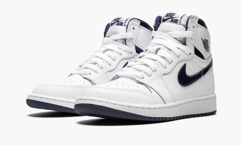 Nike Air Jordan 1 High OG BG Schoenen Kinderen Wit Donkerblauw Nederland | 085136-DBX