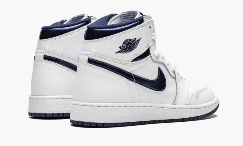 Nike Air Jordan 1 High OG BG Schoenen Kinderen Wit Donkerblauw Nederland | 085136-DBX