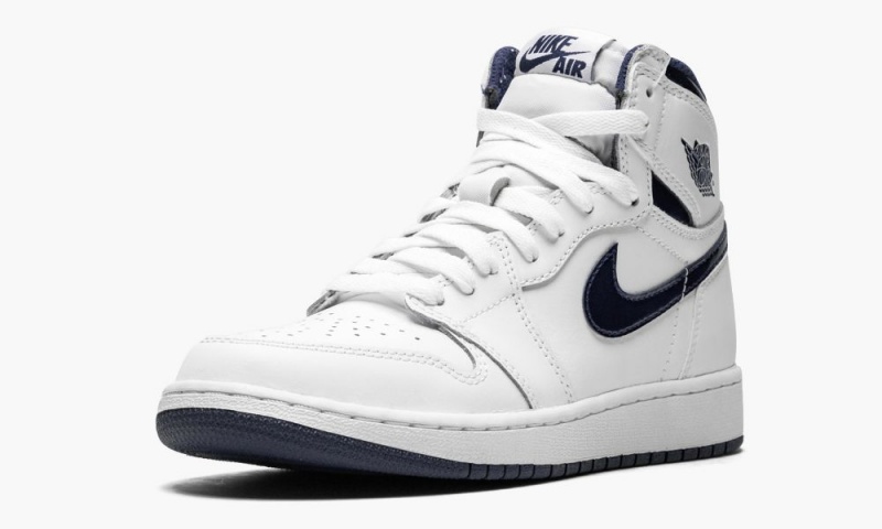 Nike Air Jordan 1 High OG BG Schoenen Kinderen Wit Donkerblauw Nederland | 085136-DBX