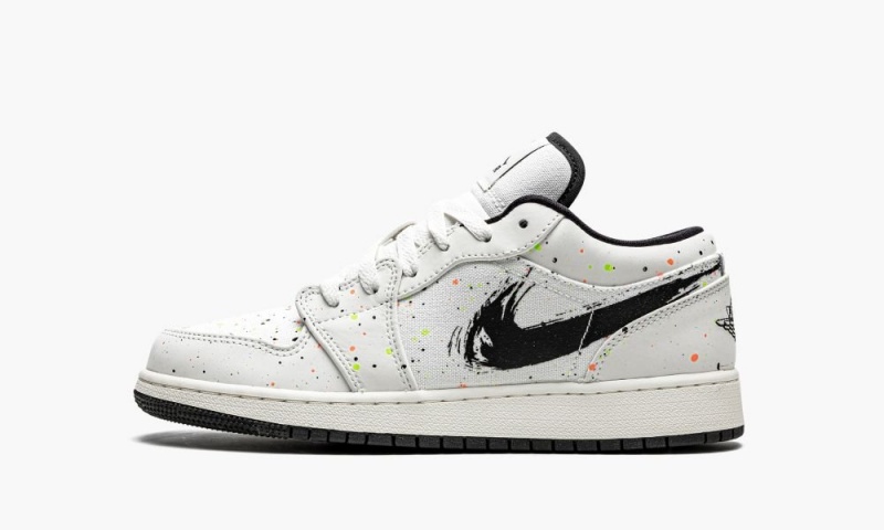 Nike Air Jordan 1 Low SE GS \'Paint Splatter\' Schoenen Kinderen Zwart Oranje Wit Nederland | 961245-GJW