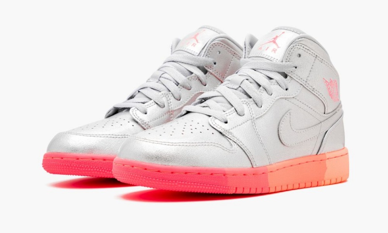 Nike Air Jordan 1 MID (GS) 'Sunrise / Metallic Silver' Schoenen Kinderen Metal Zilver Roze Nederland | 409256-CGX