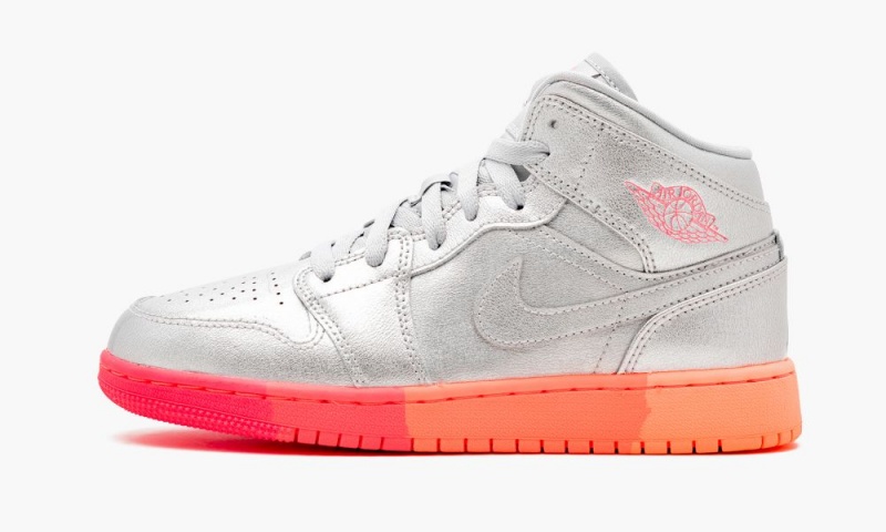 Nike Air Jordan 1 MID (GS) \'Sunrise / Metallic Silver\' Schoenen Kinderen Metal Zilver Roze Nederland | 409256-CGX