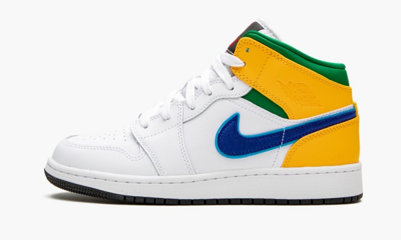 Nike Air Jordan 1 MID (GS) 'Three Peat' Schoenen Kinderen Wit Groen Geel Nederland | 509287-BKF