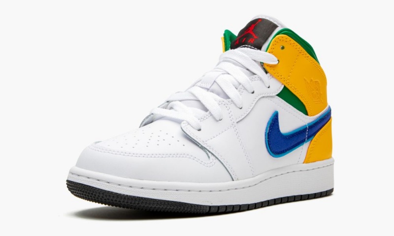 Nike Air Jordan 1 MID (GS) 'Three Peat' Schoenen Kinderen Wit Groen Geel Nederland | 509287-BKF