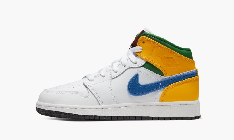Nike Air Jordan 1 MID (GS) \'Three Peat\' Schoenen Kinderen Wit Groen Geel Nederland | 509287-BKF