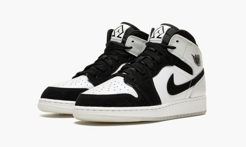 Nike Air Jordan 1 MID SE (GS) 'Diamond Shorts' Schoenen Kinderen Wit Zwart Nederland | 397021-TGQ