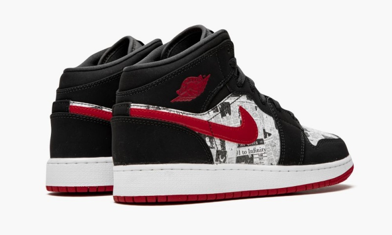 Nike Air Jordan 1 MID SE (GS) 'Newspaper' Schoenen Kinderen Zwart Rood Wit Nederland | 712039-UVM