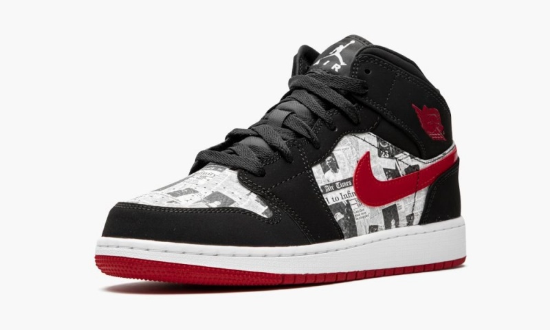 Nike Air Jordan 1 MID SE (GS) 'Newspaper' Schoenen Kinderen Zwart Rood Wit Nederland | 712039-UVM