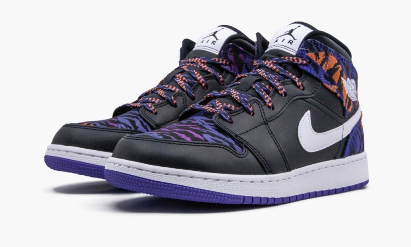 Nike Air Jordan 1 MID SE (GS) 'Tiger Print' Schoenen Kinderen Zwart Wit Paars Nederland | 502748-WPV