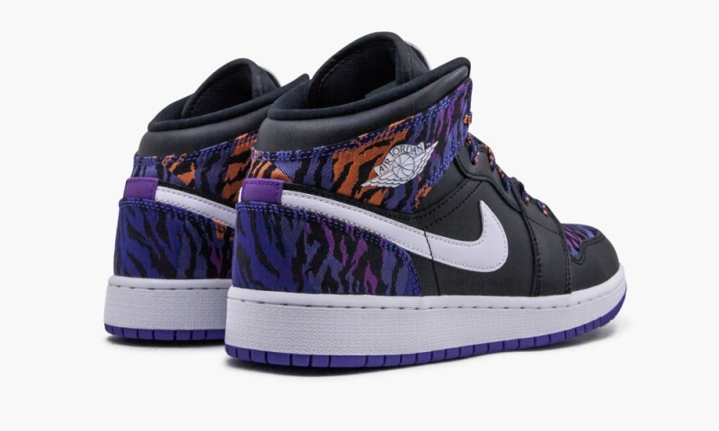 Nike Air Jordan 1 MID SE (GS) 'Tiger Print' Schoenen Kinderen Zwart Wit Paars Nederland | 502748-WPV