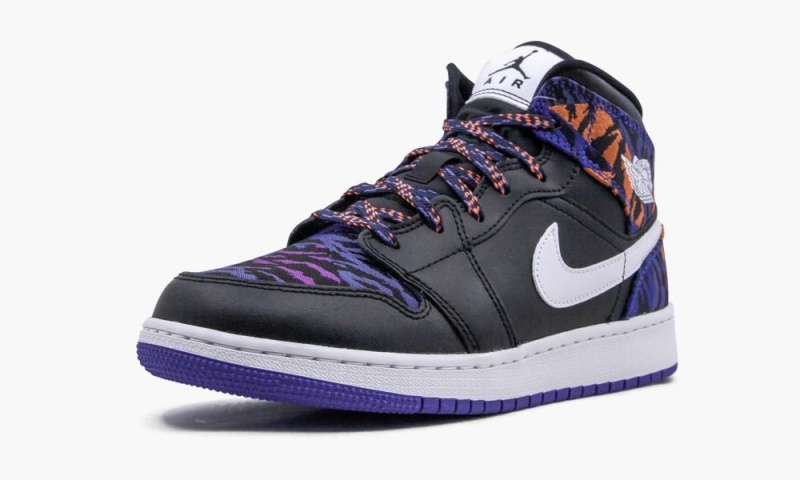 Nike Air Jordan 1 MID SE (GS) 'Tiger Print' Schoenen Kinderen Zwart Wit Paars Nederland | 502748-WPV