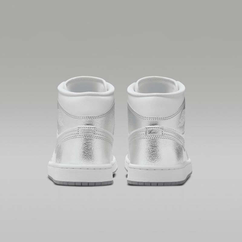 Nike Air Jordan 1 MID SE Schoenen Dames Wit Grijs Metal Zilver Nederland | 643012-VKW