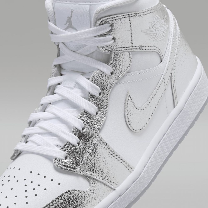 Nike Air Jordan 1 MID SE Schoenen Dames Wit Grijs Metal Zilver Nederland | 643012-VKW