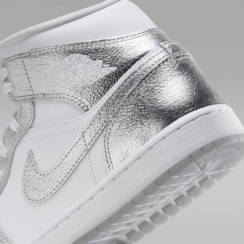 Nike Air Jordan 1 MID SE Schoenen Dames Wit Grijs Metal Zilver Nederland | 643012-VKW
