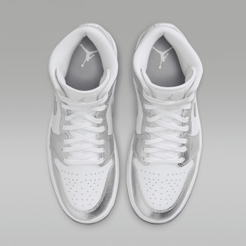Nike Air Jordan 1 MID SE Schoenen Dames Wit Grijs Metal Zilver Nederland | 643012-VKW