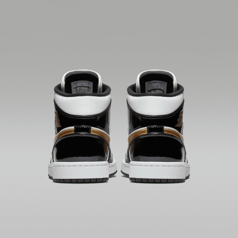 Nike Air Jordan 1 MID SE Schoenen Dames Zwart Wit Goud Nederland | 236758-AWD