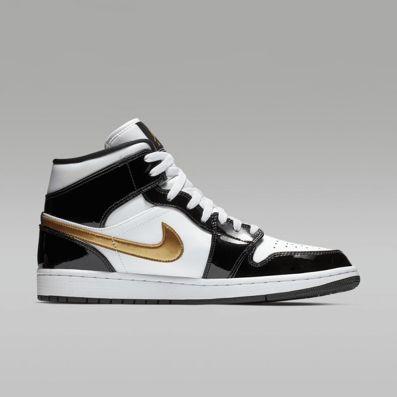 Nike Air Jordan 1 MID SE Schoenen Dames Zwart Wit Goud Nederland | 236758-AWD