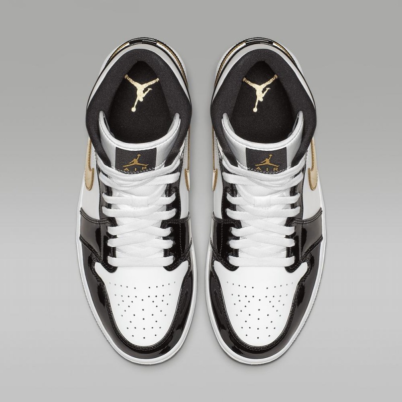Nike Air Jordan 1 MID SE Schoenen Dames Zwart Wit Goud Nederland | 236758-AWD