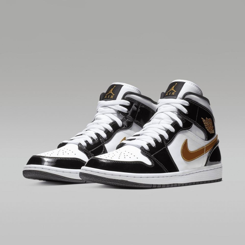 Nike Air Jordan 1 MID SE Schoenen Dames Zwart Wit Goud Nederland | 236758-AWD