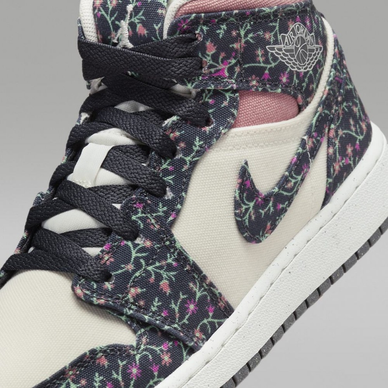 Nike Air Jordan 1 MID SE Schoenen Kinderen Bloemen Wit Roze Nederland | 641793-AOU