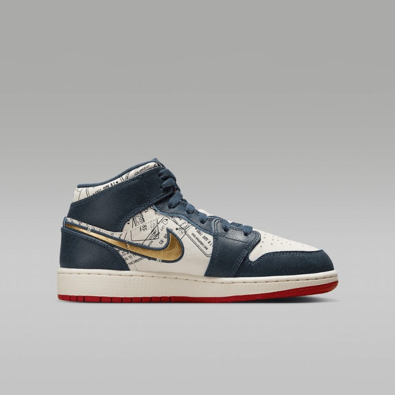 Nike Air Jordan 1 MID SE Schoenen Kinderen Wit Blauw Nederland | 408769-WNO