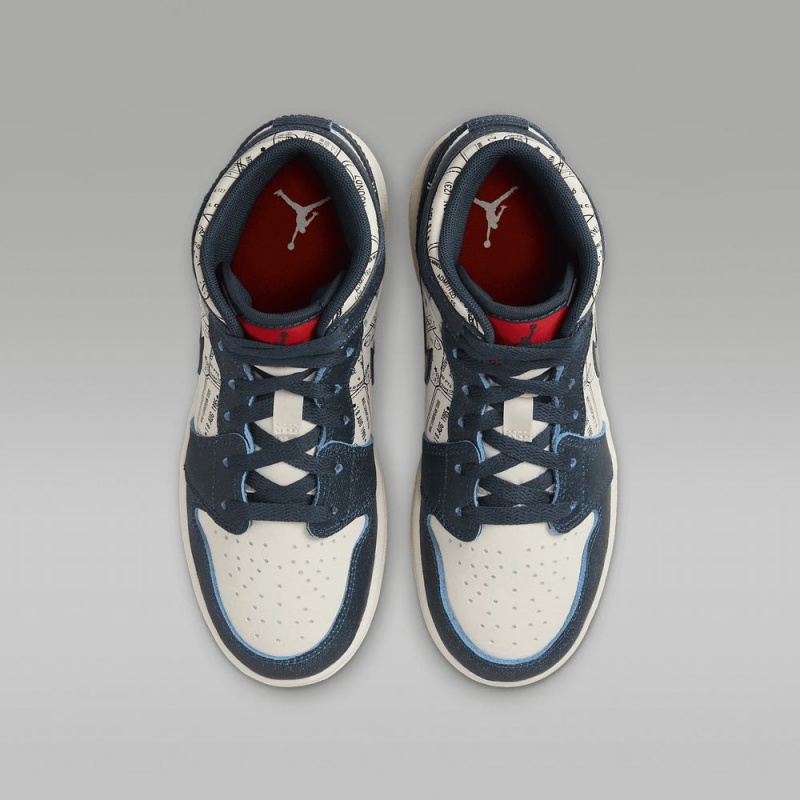 Nike Air Jordan 1 MID SE Schoenen Kinderen Wit Blauw Nederland | 408769-WNO