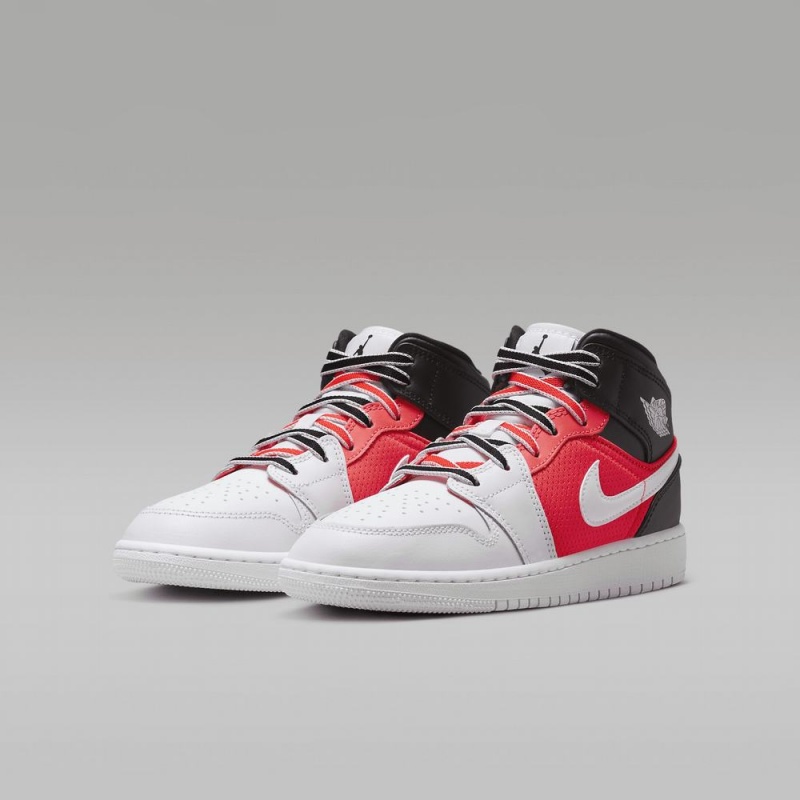 Nike Air Jordan 1 MID SE Schoenen Kinderen Wit Zwart Rood Nederland | 390564-XDY