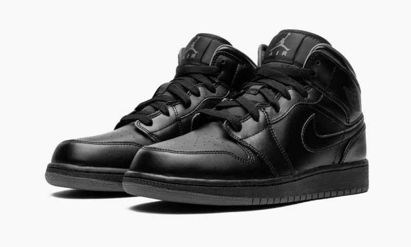 Nike Air Jordan 1 Mid BG 'Triple Black' Schoenen Kinderen Zwart Donkergrijs Nederland | 203417-SMZ