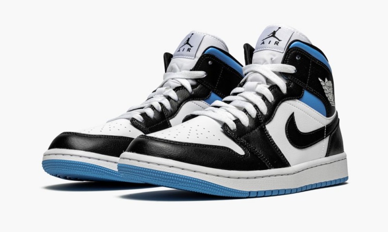 Nike Air Jordan 1 Mid 'Black / White / University Blue' Schoenen Dames Wit Zwart Blauw Nederland | 649128-DUM