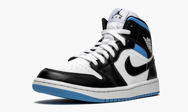 Nike Air Jordan 1 Mid 'Black / White / University Blue' Schoenen Dames Wit Zwart Blauw Nederland | 649128-DUM